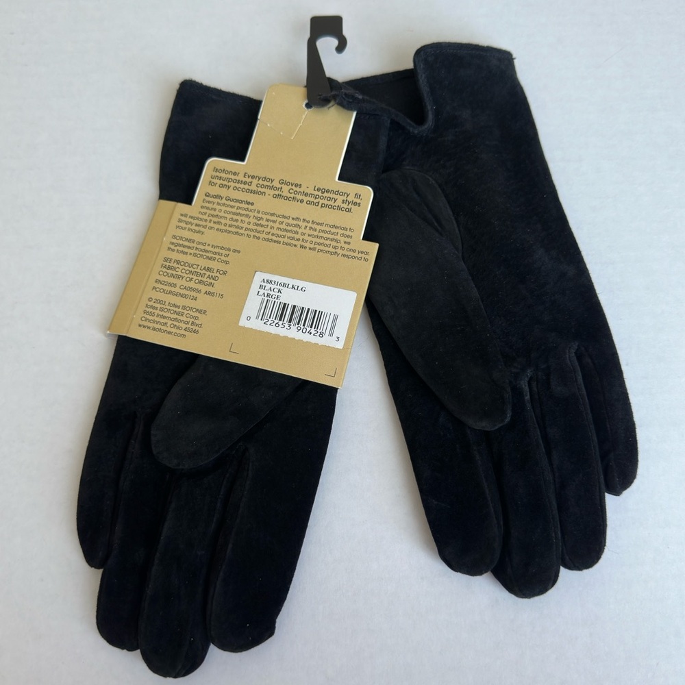 NWT Isotoner Black Suede Leather large Gloves Faux Fur Lined Winter Luxury - Picture 3 of 6
